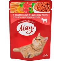 MJAU konsērvēta barība pieaug.kaķiem ar teļa gaļu maigā mērcē 100g (1/24)