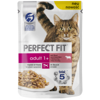 PERFECT FIT Adult 1+ pilnvērtīga barība kaķiem ar liellopu un burkāniem 85g(1/12)