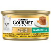 GOURMET GOLD Savoury Cake kaķu konservs ar vistu un burkāniem 85g(1/24)