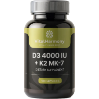 VITALHARMONY D3 4000 IU+ K2 MK-7 uztura bagātinātājs 90kaps.Valsts-ziņu nav 