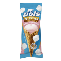 POLS ZELTAINĀ Bubble Gums saldējums mājas vafeļu konusā Latvija 200ml/90g (1/24)